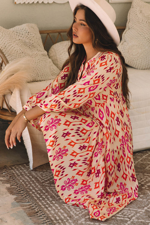 Abstract Geometric Print Maxi Dress