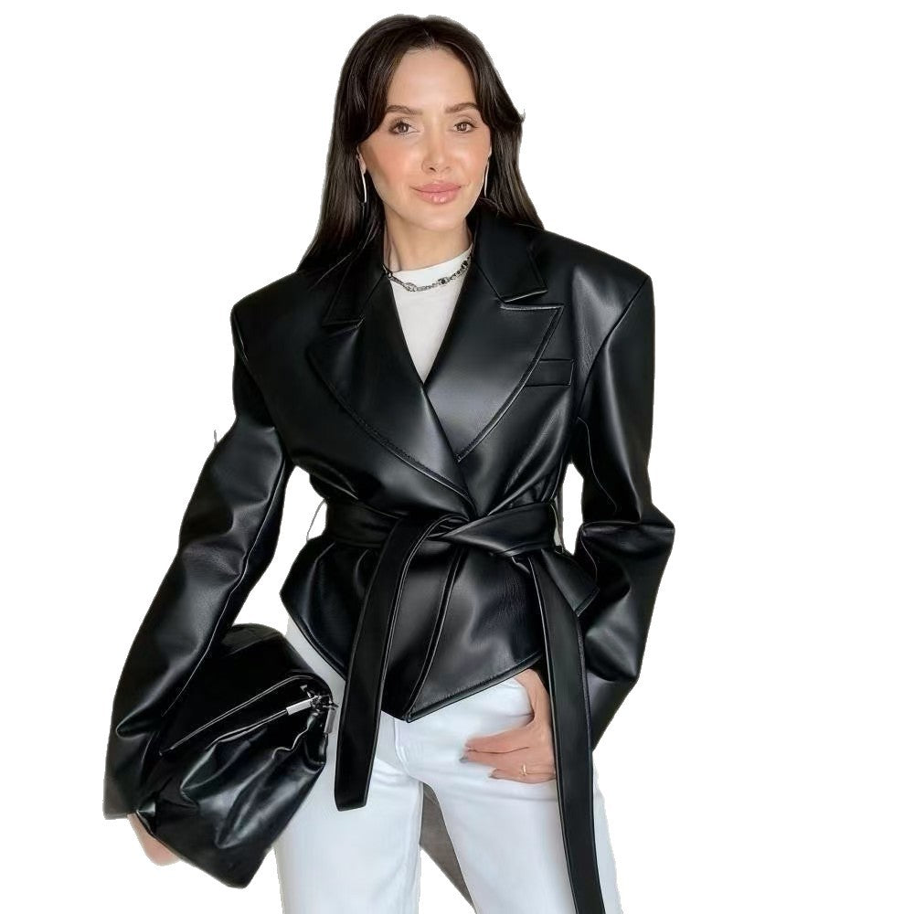 Women's Cool Strapped Faux Leather Jacket