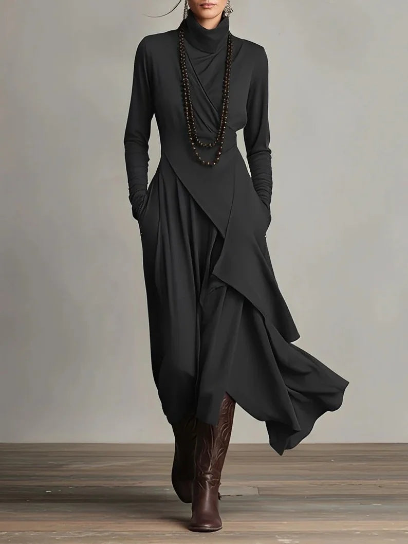 Women's Solid Colour High-Neck Dress