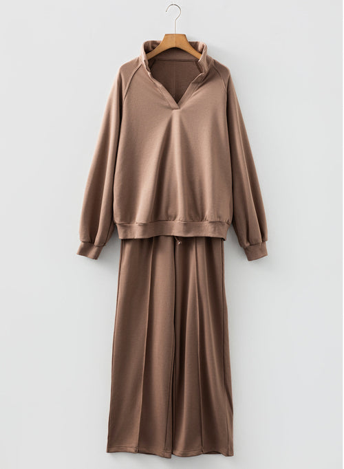 Solid V-Neck Pullover and Drawstring Sweatpants Set