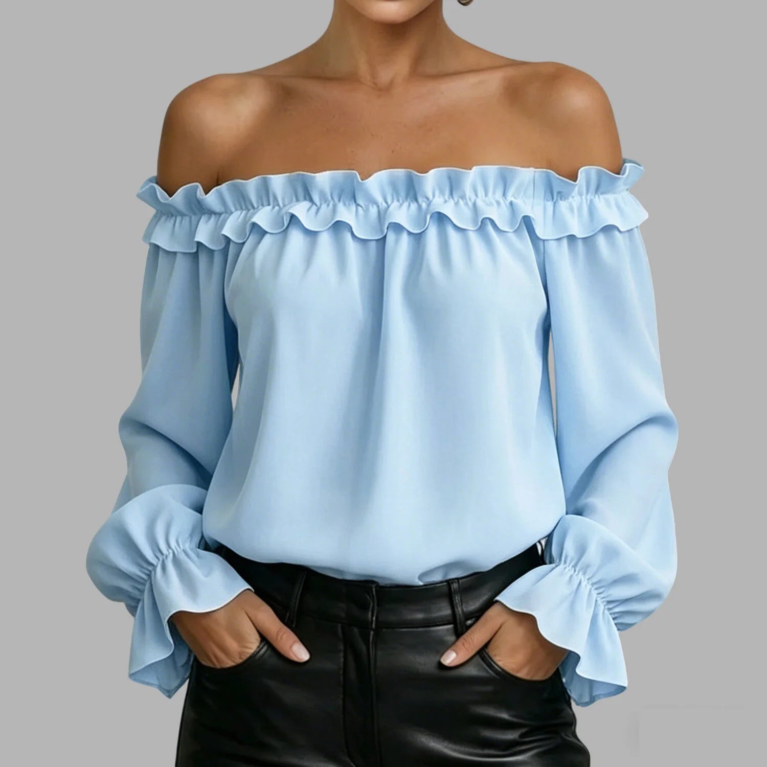 New Elegant Casual Ruffle Off-Shoulder Long-Sleeve Blouse For Women