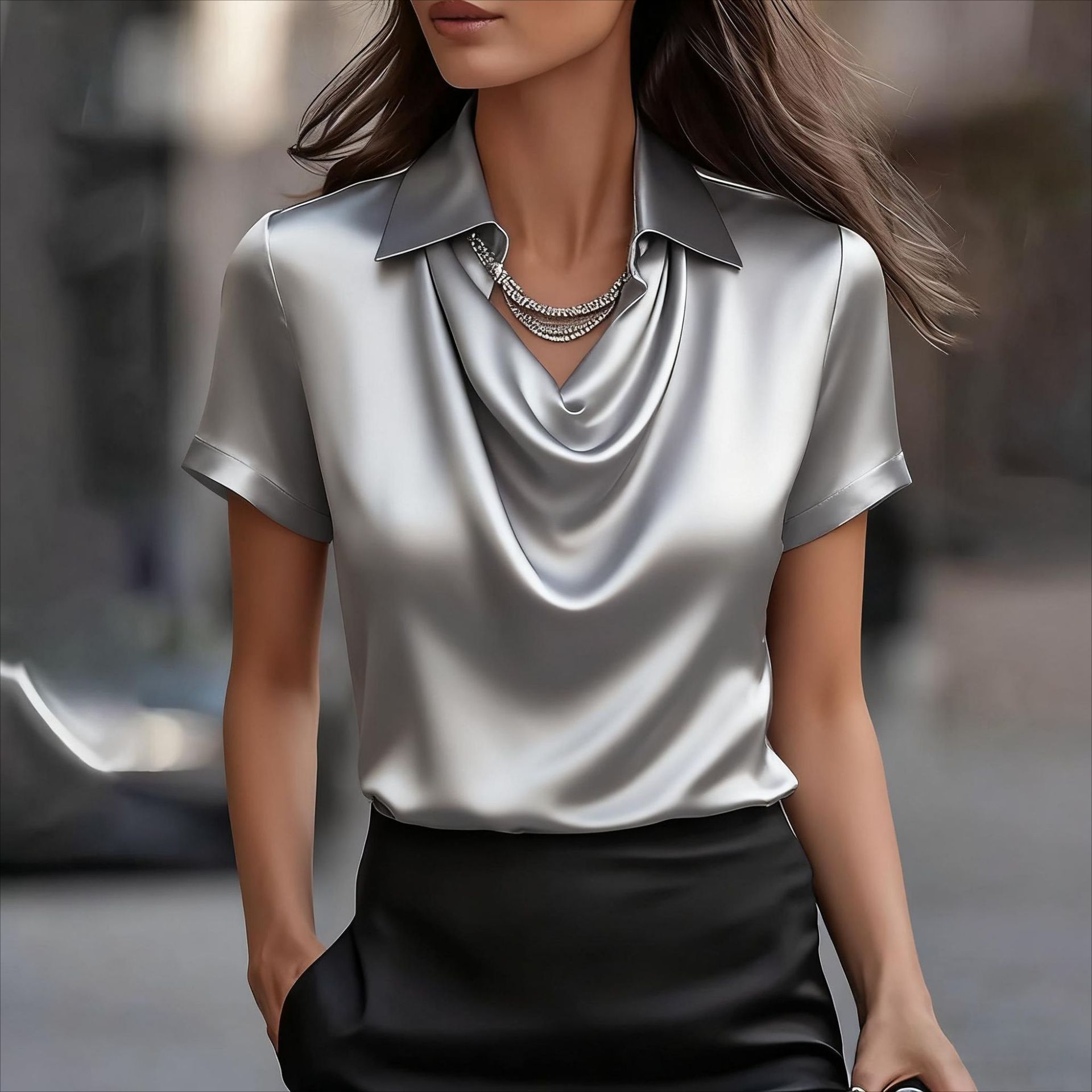 Elegant Minimalist Boat-neckline Blouse For Women