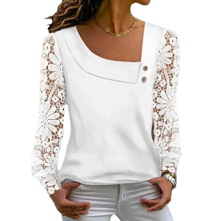 Women`s Fashion Lace Long-Sleeve Blouse