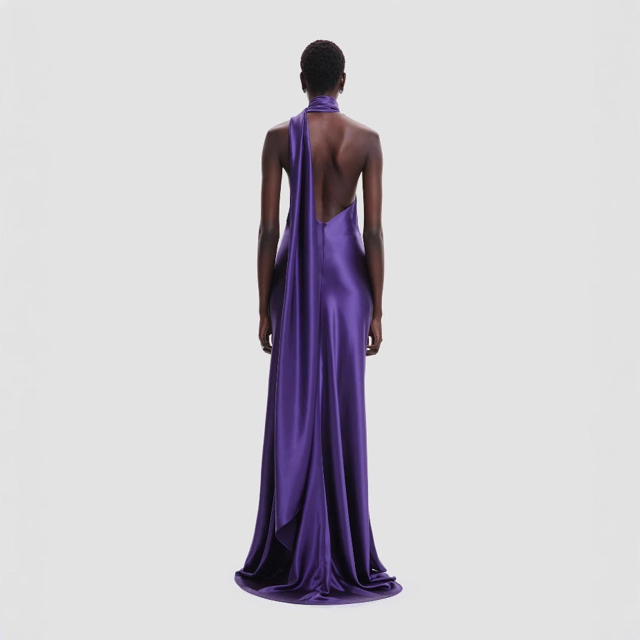 Fitted High Waist Purple Evening Dress