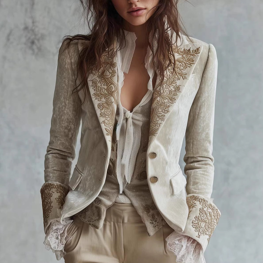 Womens Fashion Printed Lapel Flare-Sleeve Blazer