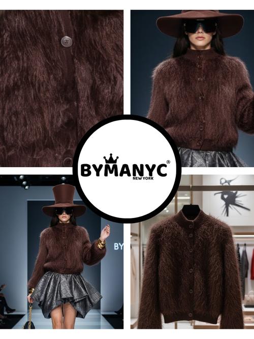 Brown Stand-Up Collar Jacket For Women, Gramercy, BYMANYC New York.