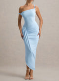 Alluring with Diagonal Collar, Pleated, Slim Fit, Evening Dress