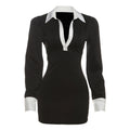 Elegant, Contrast Colour, Slim Fit, Sheath Collared Dress