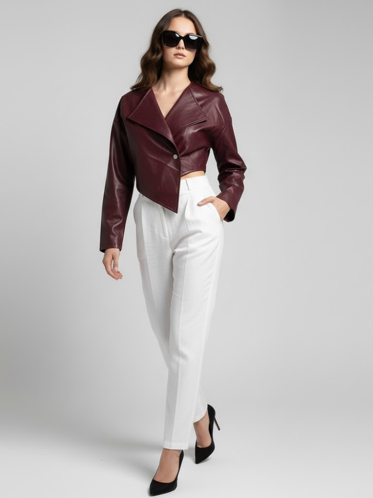 Women's Cropped Vegan Leather Jacket HARLEM COUTURE BYMANYC ® New York