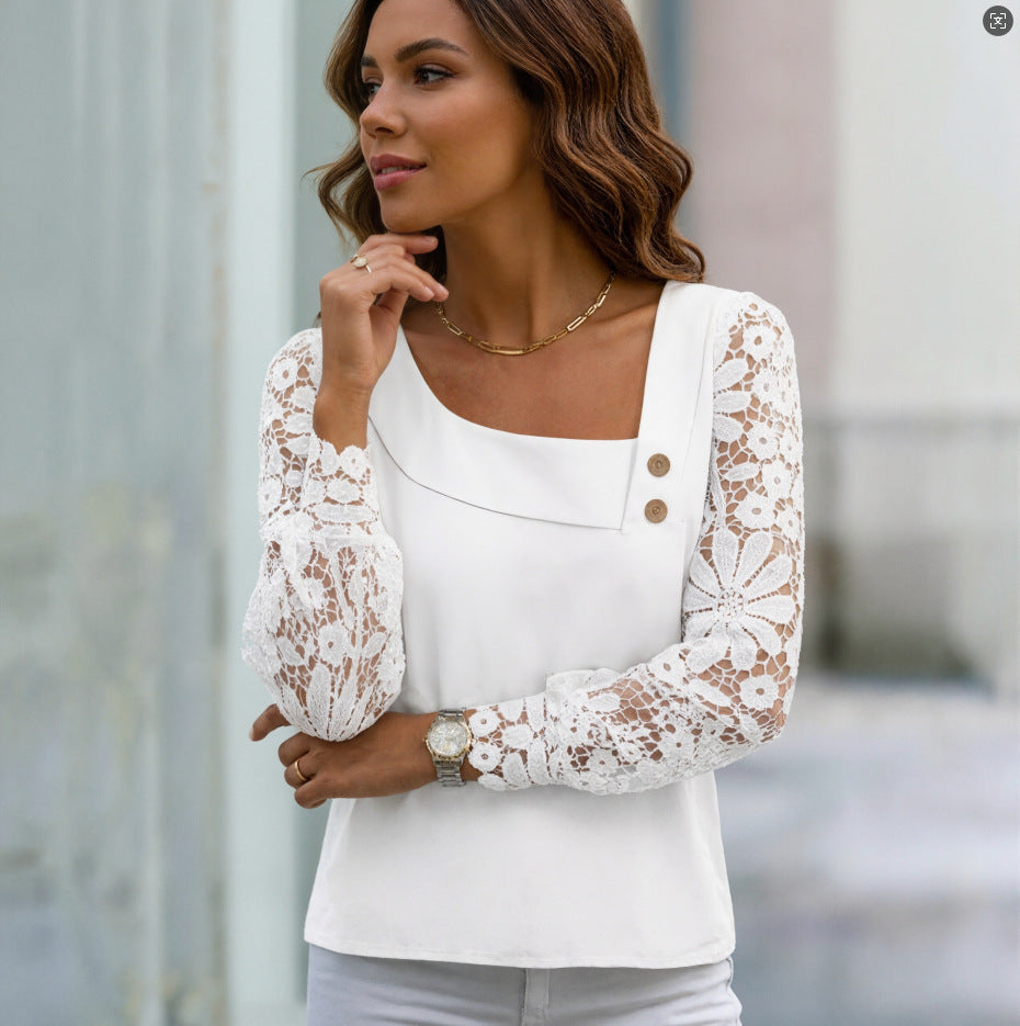 Women`s Fashion Lace Long-Sleeve Blouse