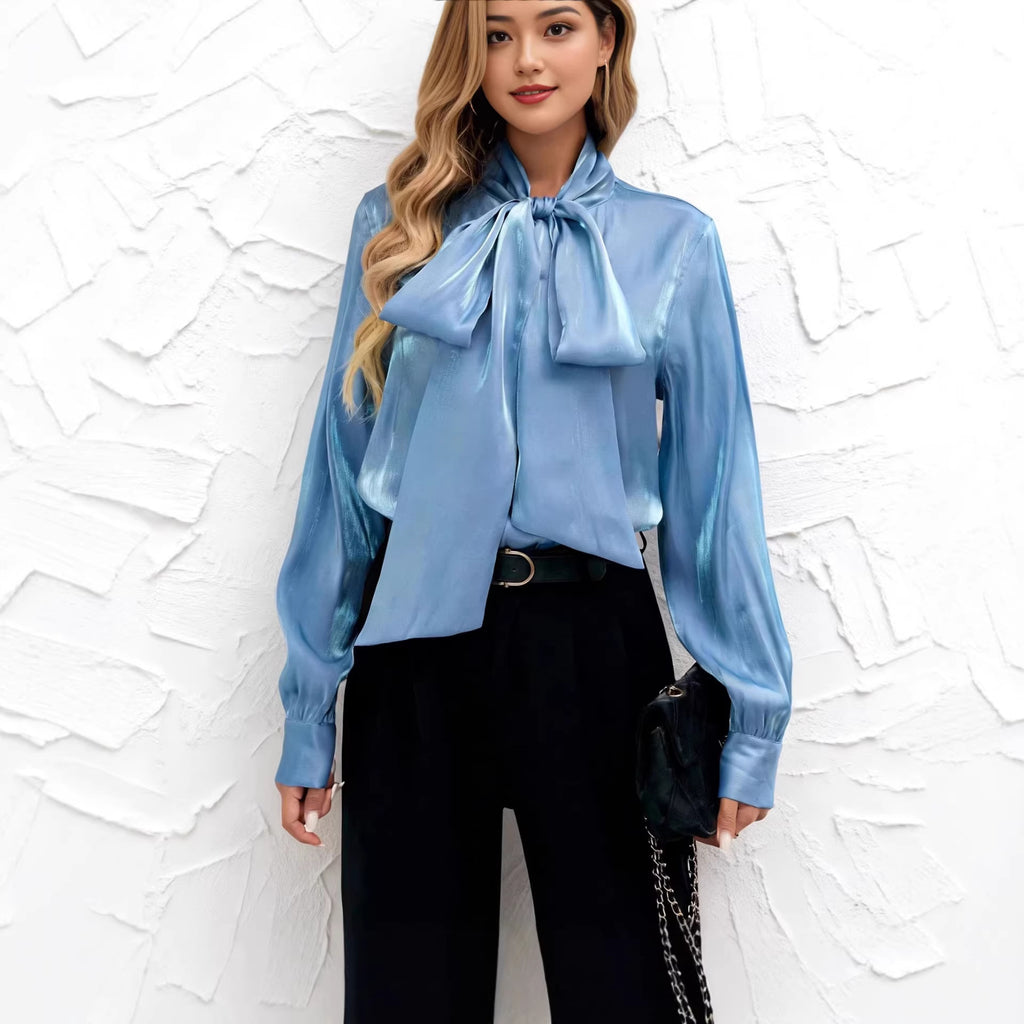 Chic With a Bow Long Sleeve Blouse For Women