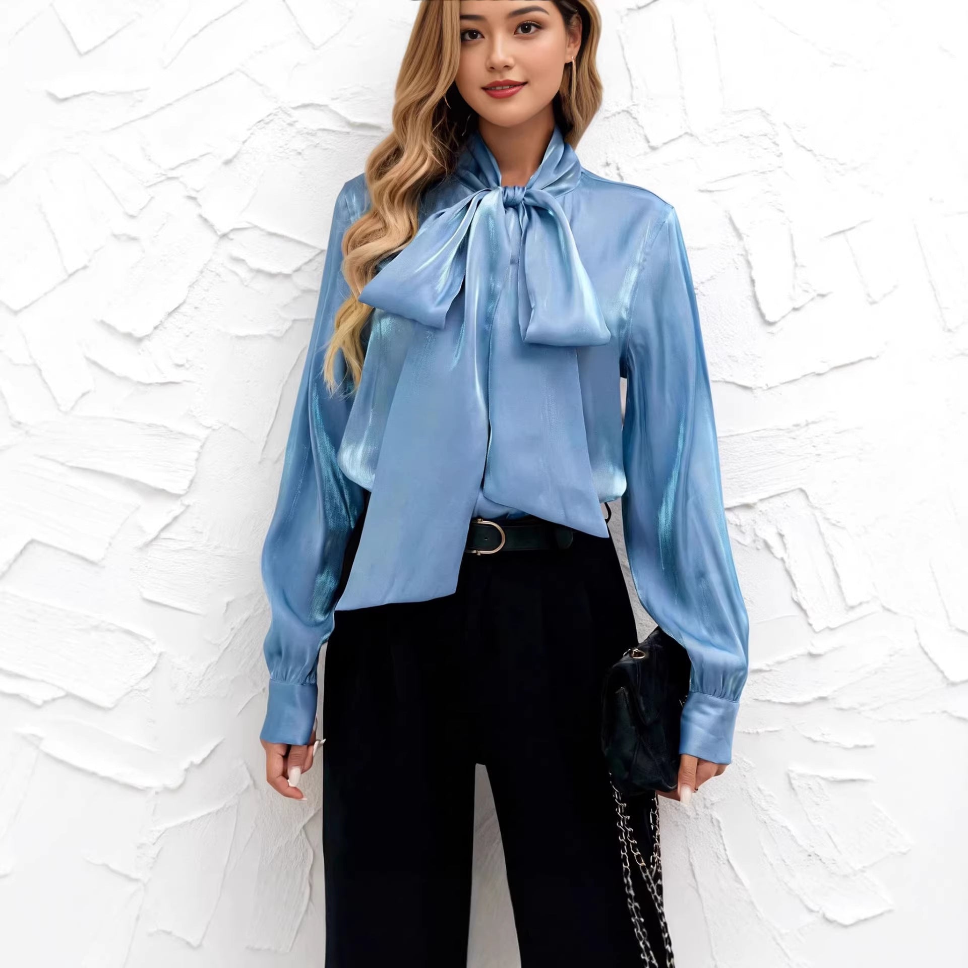 Chic With a Bow Long Sleeve Blouse For Women