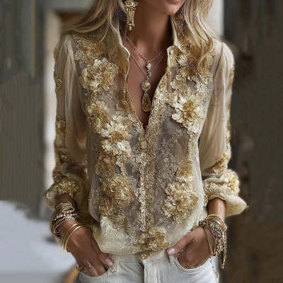 Women`s Versatile 3D Digital-Print Shirt Top