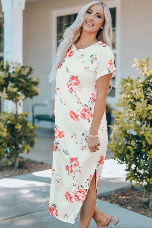 Romantic, Floral Print, Side Slits, Summer Dress
