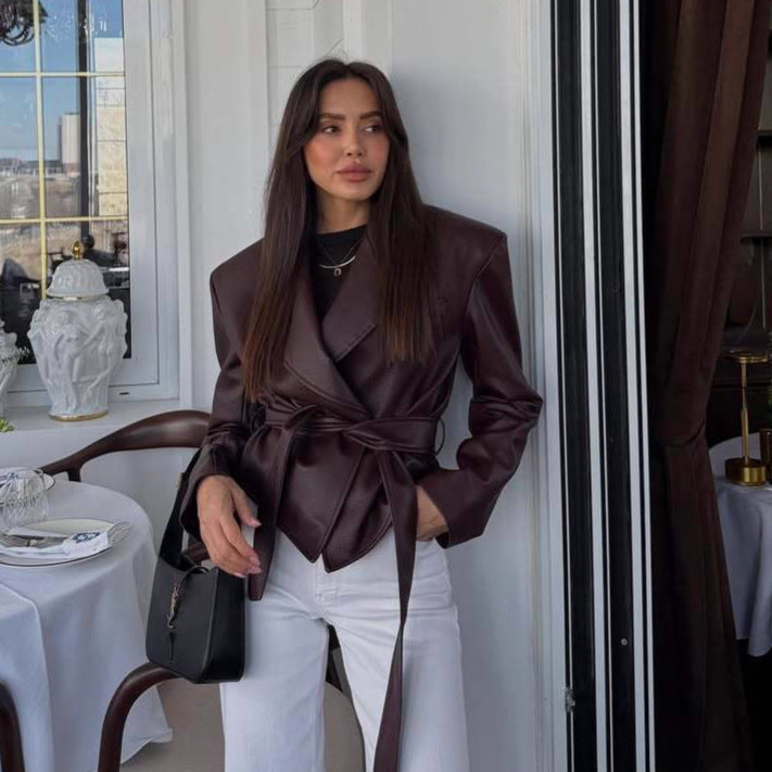 Women's Cool Strapped Faux Leather Jacket