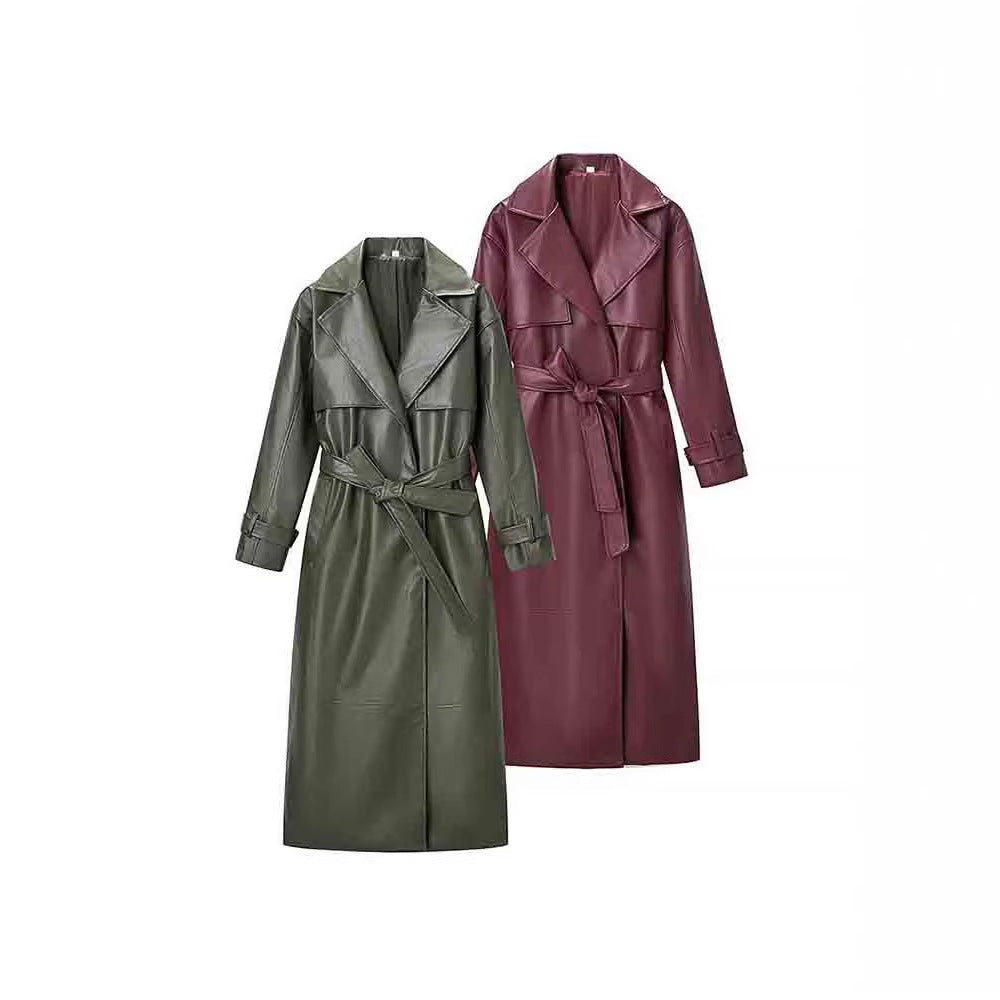 Stylish  Faux Leather Trench Coat
