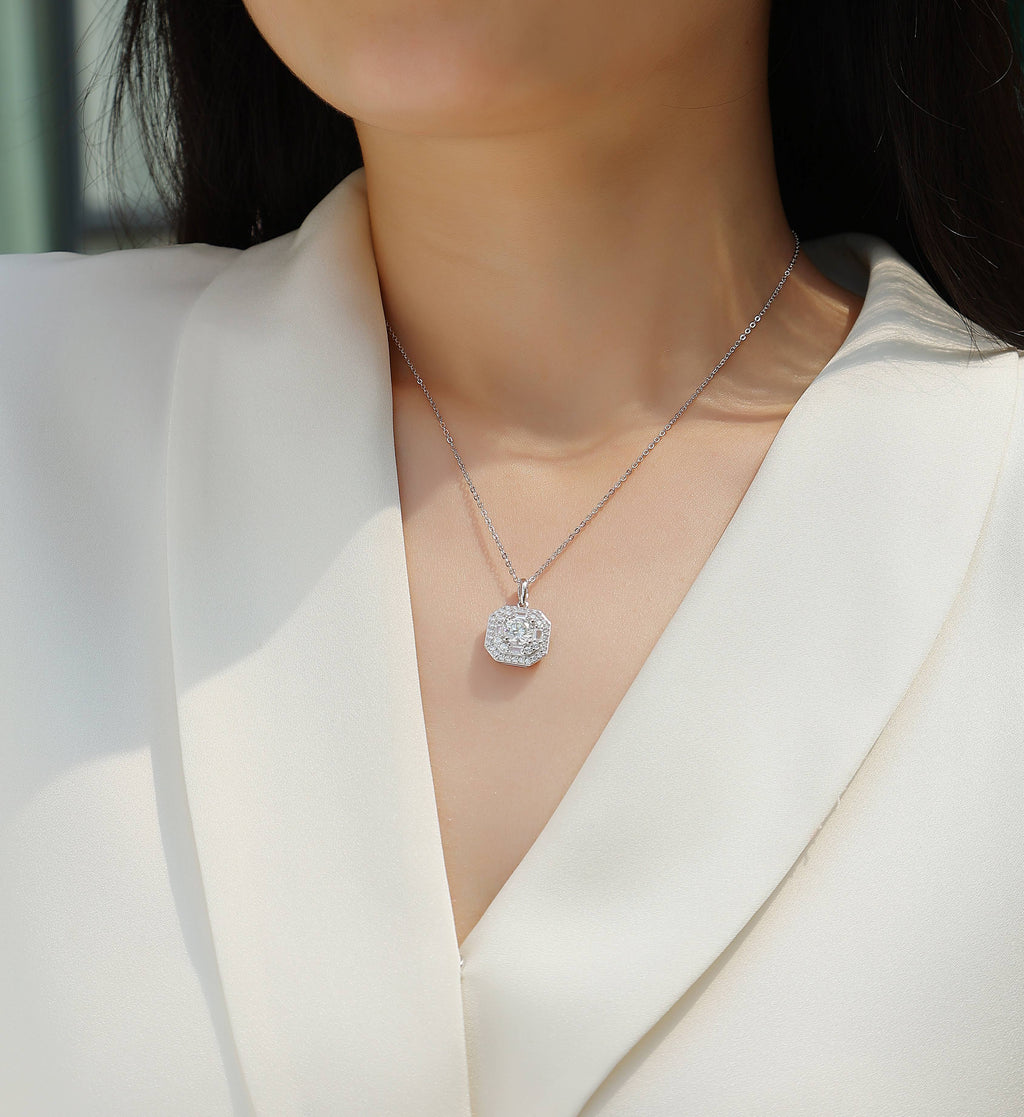 Luxurious Diamond Jewelry Piece Set With 1-carat Moissan Diamond S925 Sterling Silver And Platinum-plated Pendant