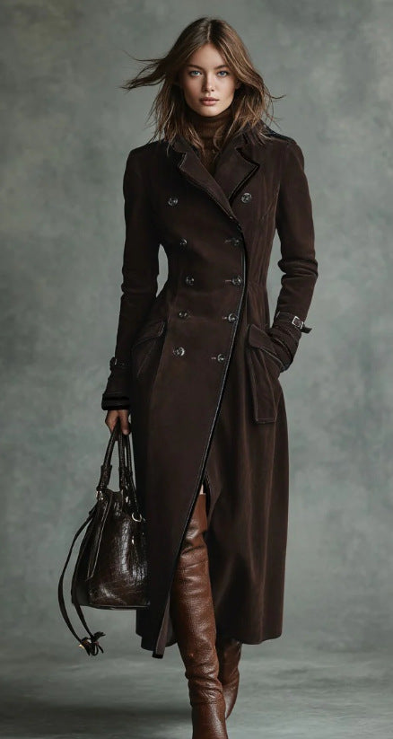 Women's Fall Winter Suede Long Coat