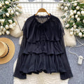 Women's Loose-Fitting Lace-Up Ruffle-Trimmed Chiffon Shirt