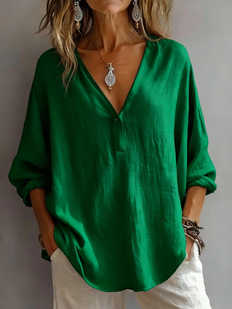 Womens Casual Loose Fashion Solid Color Long-Sleeve Top