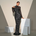 Long Sleeve Round Neck Slim-fit Sequined Evening Gown