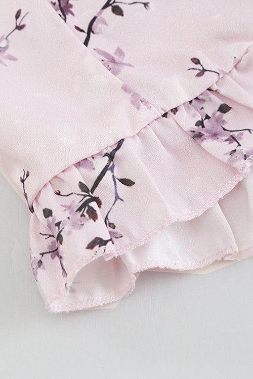 Pink, Floral Print, Wrap, Romantic & Sweet Mini Dress