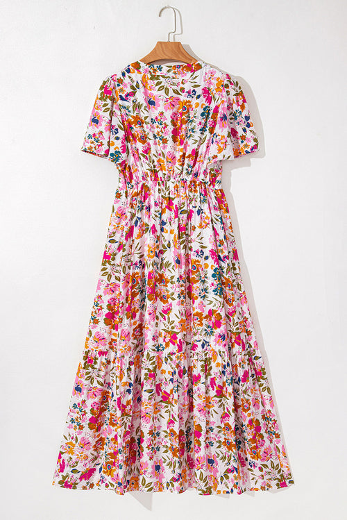 Floral V-Neck Short Sleeve Maxi Dress