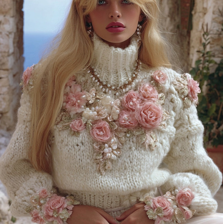 Womens Turtleneck Sweater With Christmas Tree Print