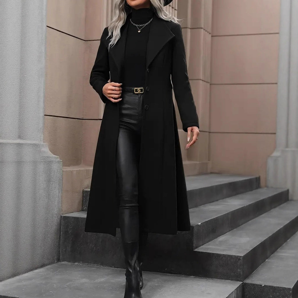 Women's Black Minimalist Belted Coat