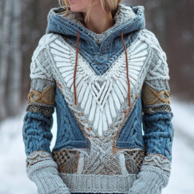 Autumn Winter Hooded Knitted Top With 3D Digital Print