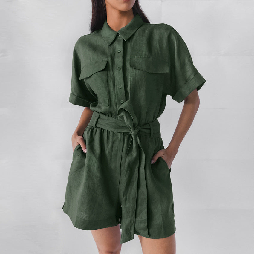 Women's Retro Short Sleeve Wide Leg Romper