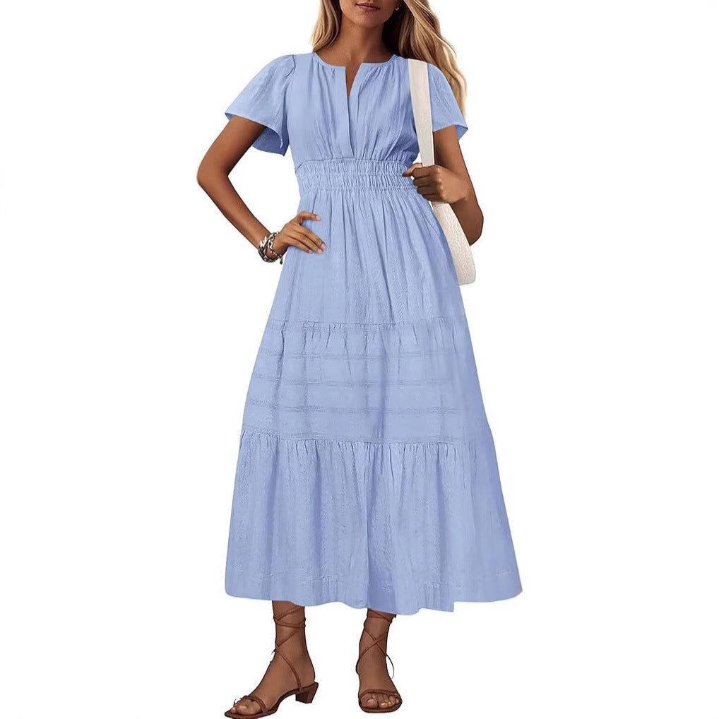 V neck Puff Sleeve Maxi Dress For Women