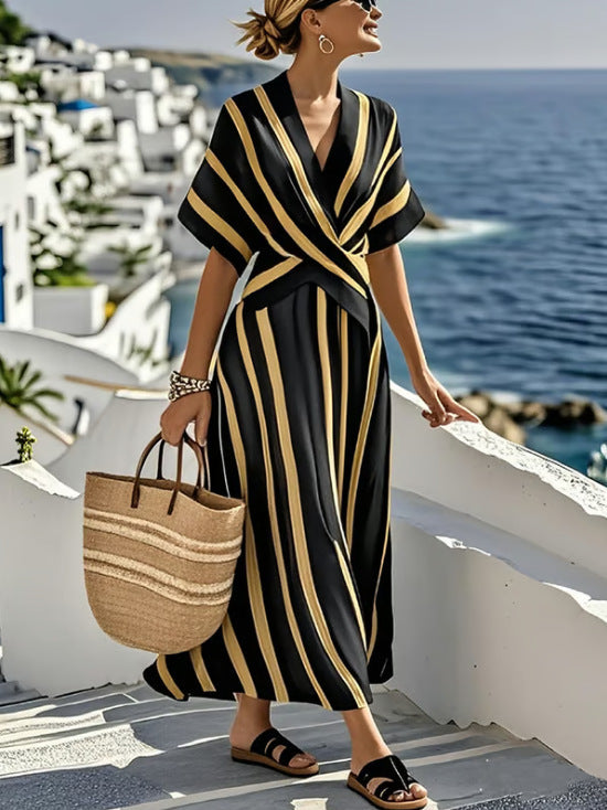 Casual Loose Retro Striped Print Summer Dress