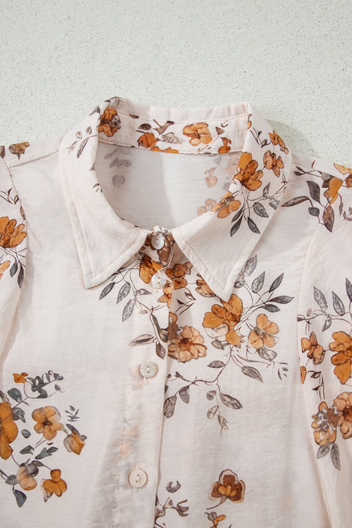 Floral Silky Button-Up Long Sleeve Shirt