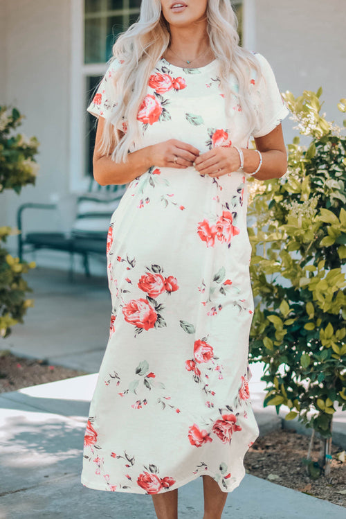 Romantic, Floral Print, Side Slits, Summer Dress