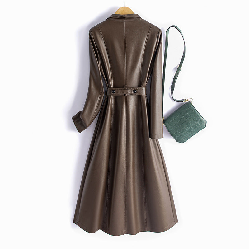 Artificial Leather Fall-Spring Trench Coat