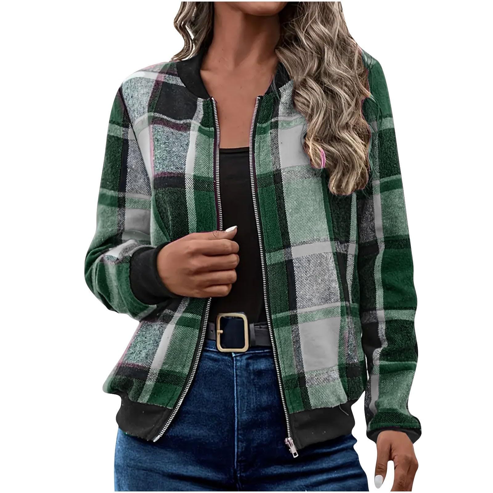 Autumn-Winter Plaid Zip-Up Baseball Jacket