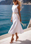 Fashionable Mid-Length Dress with a Belt For Women