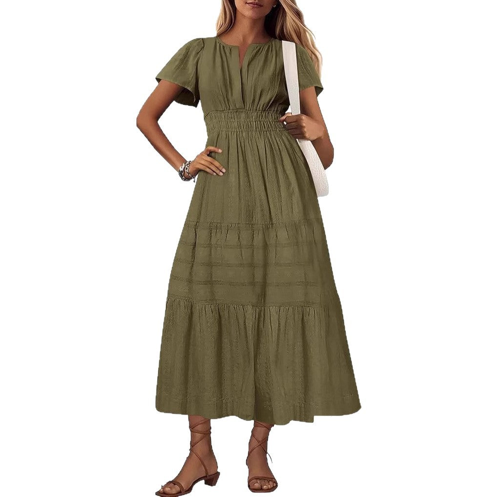 V neck Puff Sleeve Maxi Dress For Women