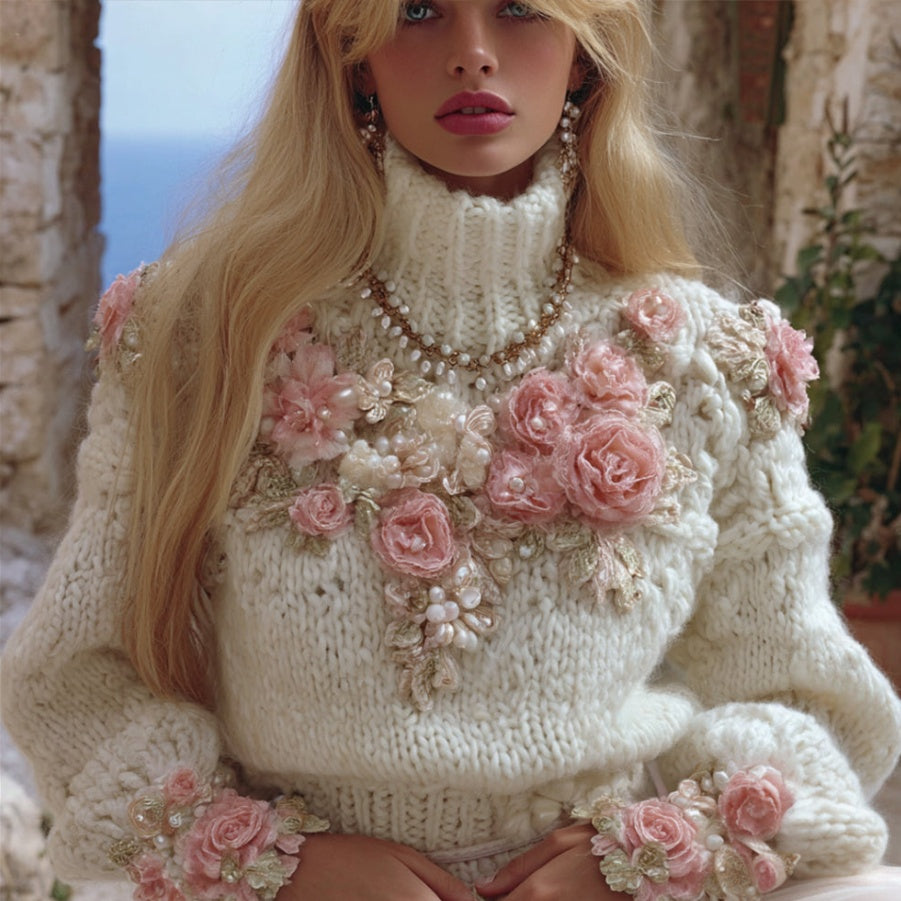 Womens Turtleneck Sweater With Christmas Tree Print