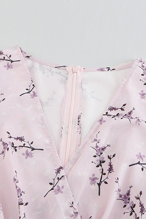Pink, Floral Print, Wrap, Romantic & Sweet Mini Dress