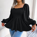 Women's Casual Ruffle-trimmed Square-neck Long-sleeve Top