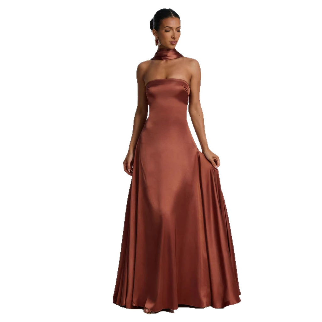 Women`s Chest Wrapping Backless  Evening Gown