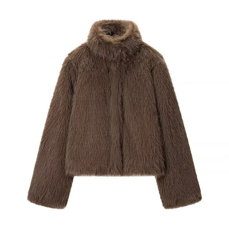 Thickened Warm Faux Fur Coat With A Stand-up Collar