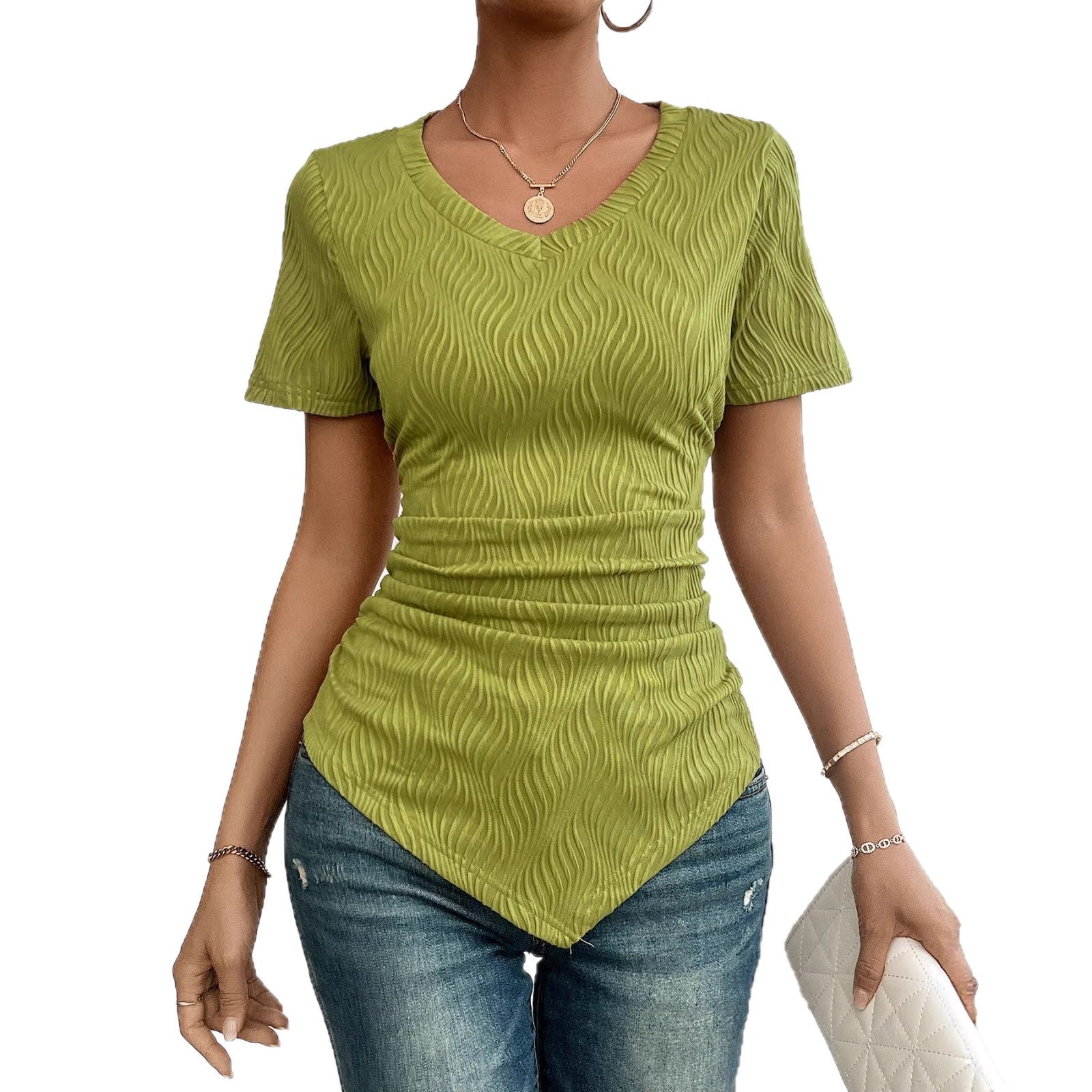Solid-color Slimming Short-sleeve T-shirt For Women