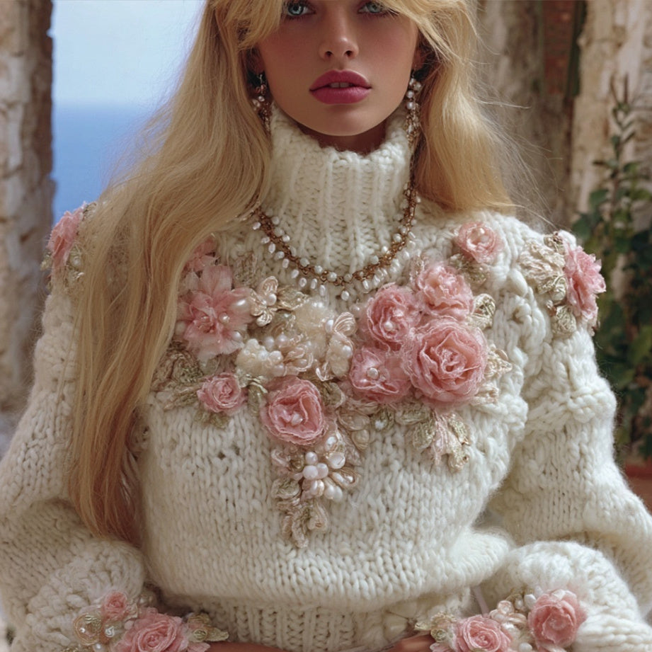 Womens Turtleneck Sweater With Christmas Tree Print