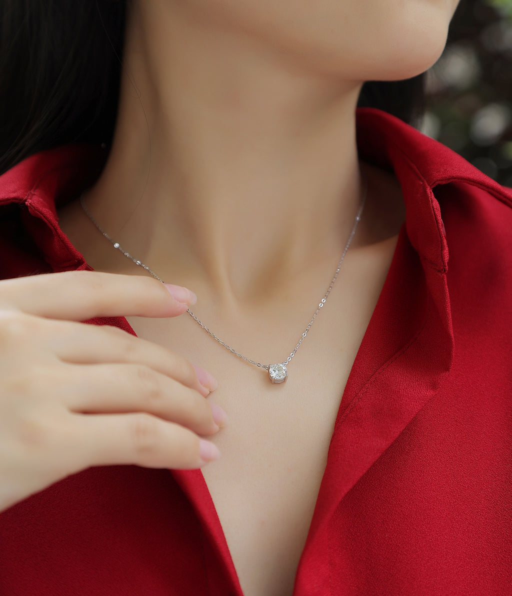 My Heart Will Last Forever - Affordable Diamond Jewelry Necklace Pendant Set With 1-carat And 2-carat Moissan Diamonds, S925 Sterling Silver And Platinum Plating