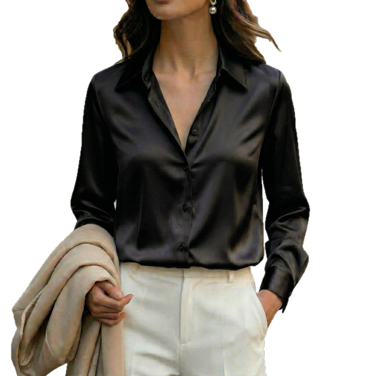New Elegant Graceful Long-Sleeve Satin Shirt For Women