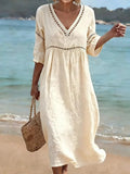 Elegant Casual V-Neck Solid Color Mid-Sleeve Womens Dress