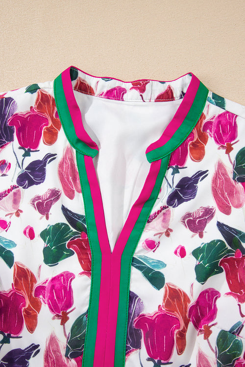 Floral Contrast Stripe Long Sleeve Mini Dress